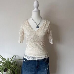 Vintage Context Lace Milkmaid Blouse Womens sz PS  1/2 sleeve romantic fairycore